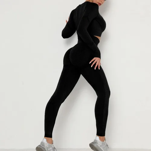 Vista 2 de Lu's Chic Conjunto corto de dos piezas para mujer, conjunto de yoga y entrenamiento de cintura alta