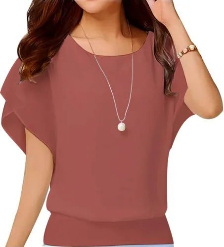Vista 54 de VIISHOW - Blusa de gasa y de manga corta para mujer, estilo holgado y casual Negro
