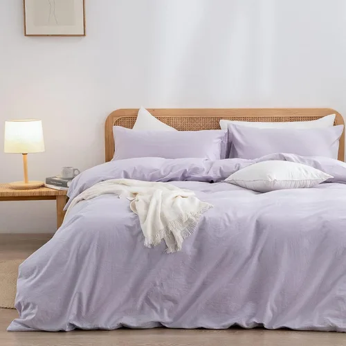 Vista 53 de BESTOUCH Juego de funda de edredón 100 % algodón lavado, tacto súper suave, cómodo, elegante, ligero, juego de ropa de cama de 2 piezas, color gris