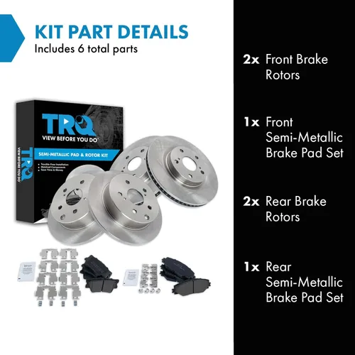Vista 2 de TRQ Juego de pastillas de freno delanteras y traseras y rotores semimetálicos ventilados sólidos compatibles con Toyota RAV4 2006-2018