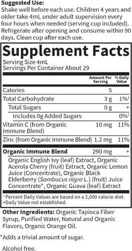 Vista 6 de Garden of Life Organics Saúco y zinc para apoyo inmunológico de niños, jarabe inmunológico para la tos y la mucosidad de los niños con hoja