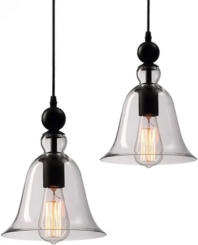 Vista 3 de 2 Pack Pendant Light Fixtures, Modern 8.6in Smoky Gray Glass Shade Ceiling Hanging Lighting with Metal Globe Finish, Adjustable Cord E27/E26 Sockets