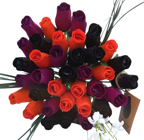 Vista 12 de Ramos originales de rosas de madera en 1, 2, o 3 docenas, Madera de abedul, Completamente negro, 1 Docena
