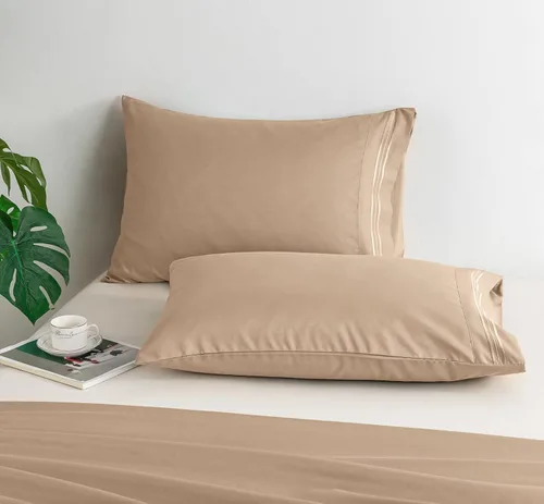 Vista 3 de P Pothuiny Fundas de almohada 100% microfibra – Fundas de almohada beige súper suaves de 20 x 30 pulgadas – Juego de 2 fundas de almohada