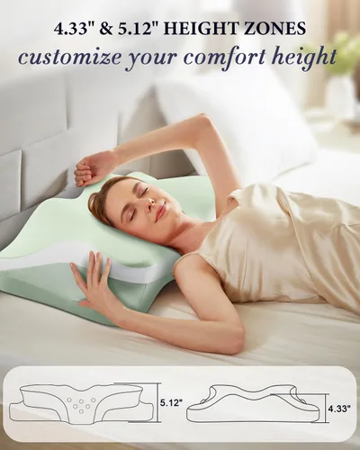 Vista 5 de Almohada cervical para el cuello, almohadas ergonómicas refrescantes de espuma viscoelástica para un sueño profundo con funda de almohada lavable