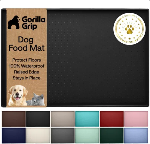 Vista 12 de GORILLA GRIP Alfombrilla para mascotas 100% impermeable con bordes elevados de silicona sin BPA, alfombrillas para comida de gatos y perros que Menta