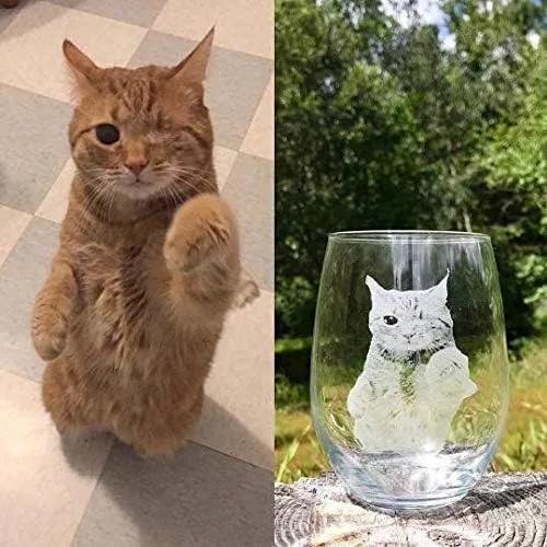 Vista 4 de Vidrio grabado personalizado para mascotas, copa de vino grabada, imagen de mascota personalizada, vidrio grabado conmemorativo de mascotas, imagen