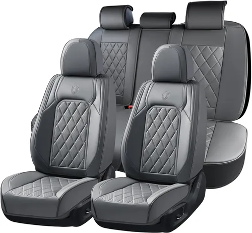 Vista 36 de Coverado Fundas de Asientos Delanteros, Funda de Asiento de Cuero Sintético de Lujo Impermeable, Protector de Asiento de Coche Beige, Funda
