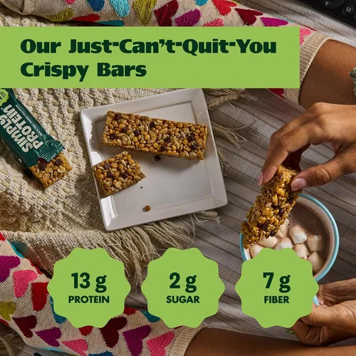 Vista 3 de Simply Protein - Barras crujientes de canela y nuez - Barras de proteínas a base de plantas - Bajo en carbohidratos, bajo en azúcar, alta fibra