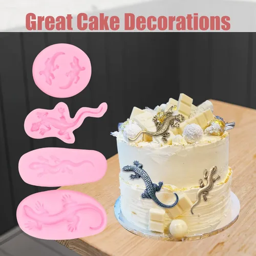 Vista 6 de Lizard Gecko - Molde para fondant, 4 unidades, moldes de silicona para dulces de chocolate para decoración de pasteles, decoración de cupcakes