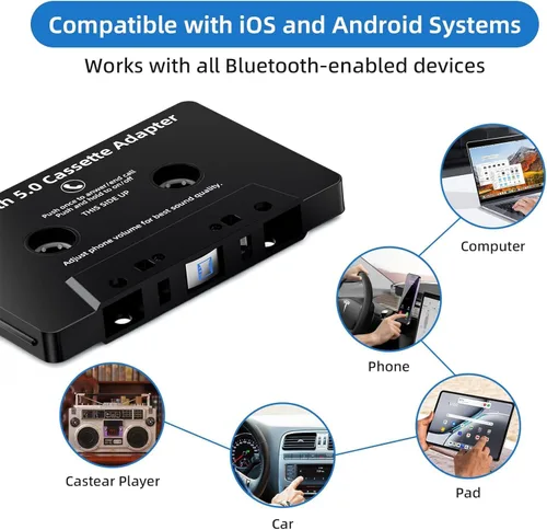 Vista 5 de Mersoco - Receptor de casete Bluetooth para automóvil, reproductor de cinta BT 5.0, adaptador auxiliar de casete con manos libres
