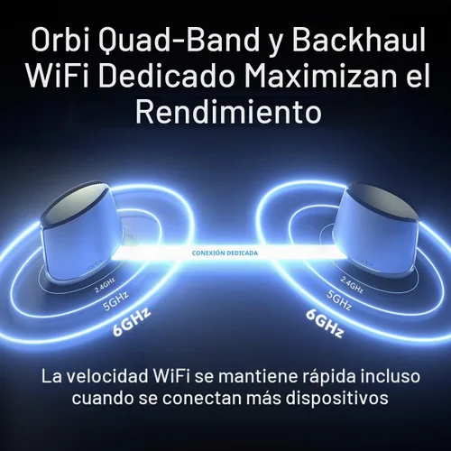 Vista 5 de NETGEAR Orbi Quad-Band WiFi 6E Mesh System (RBKE962), enrutador + 1 extensor de satélite, características de seguridad, velocidad de hasta 10.8
