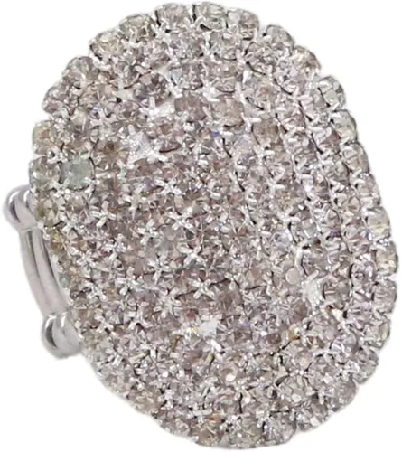 Vista 2 de Santfe hermoso anillo ajustable de diseño ovalado con piedra sintética bañado en plata para mujer, aleación