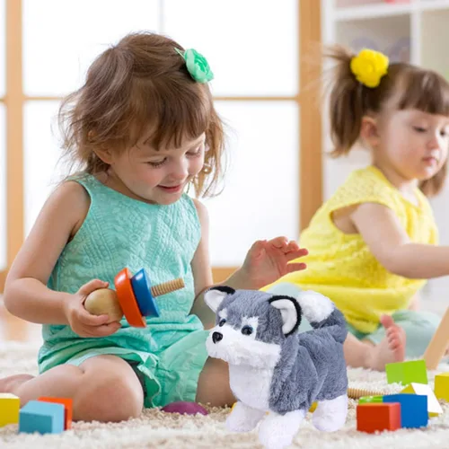 Vista 6 de WorWoder Cachorro de peluche de Alaska, perro electrónico interactivo para mascotas, caminar, ladrar, mover la cola, estirar, animal de compañía