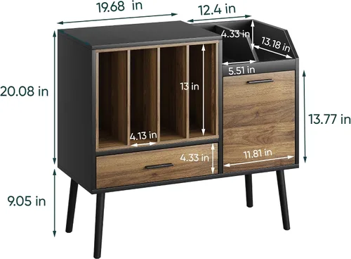 Vista 7 de Semiocthome Soporte para tocadiscos con caja de almacenamiento de vinilo anidable, mesa de tocadiscos con cajón, un gabinete, área de almacenamiento