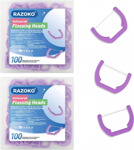 Vista 11 de RAZOKO Kit de hilo dental de mango largo (1 mango verde + 120 recambios) Púas de hilo dentales extra fuertes resistentes a la rotura para dientes