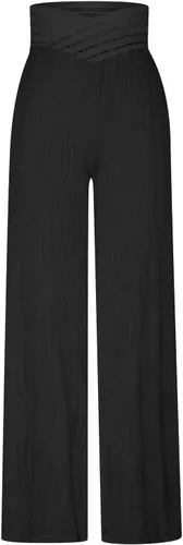 Vista 5 de Pantalones de pierna ancha para mujer, pantalones de entrenamiento de cintura alta, con textura, color sólido, pantalones palazzo