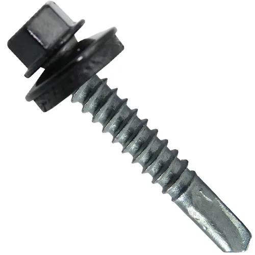Vista 12 de 12 tornillos para techos de metal ABC gris tipo 3 de 1-1/2 pulgadas, punta de taladro de cabeza hexagonal, arandela EPDM de 9/16 pulgadas. 1 bolsa