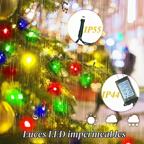 Vista 6 de aneeway 400 luces LED para árbol de Navidad, luces de Navidad con 8 modos de luz y función de memoria, 16 cadenas de luces de 6.6 pies con función