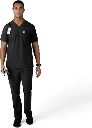 Vista 4 de Carhartt Ropa quirúrgica para hombre, Force Essentials, pantalones cargo de pierna recta, con 9 bolsillos Negro