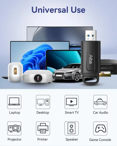 Vista 5 de Aiibe 64GB Flash Drive USB 3.0 Thumb Drive USB Drive Memory Stick with LED Indicator Portable Keychain, Black