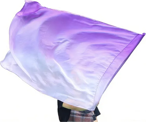 Vista 13 de Winged Sirenny Bandera de seda Poi con una varilla dura, 40 pulgadas rectangular giratoria de seda fluida para iglesia, adoración profética