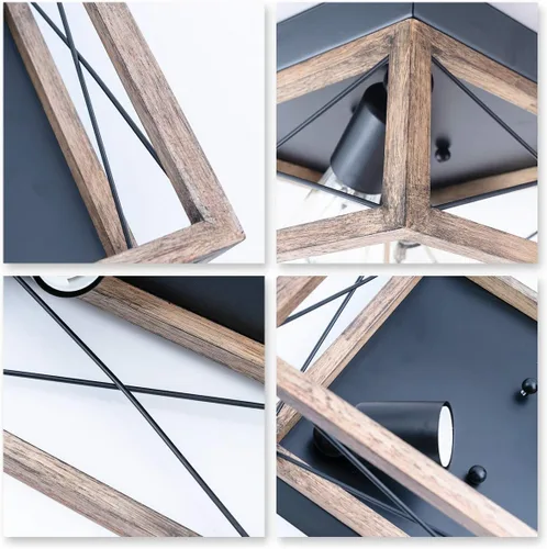 Vista 2 de VILUXY Lámpara de techo rectangular industrial retro con pantalla de madera para pasillo, entrada, passway, comedor, dormitorio, balcón, sala