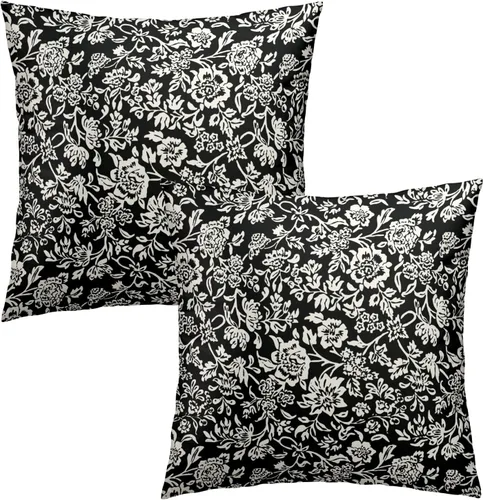 Vista 10 de Juego de 2 fundas de almohada de dalia rojo burdeos de 16 x 16 pulgadas, fundas de almohada geométricas rústicas de flores de algodón y lino