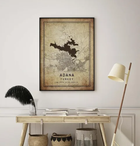 Vista 8 de Mapa de Adana, Turquía, Vintage Western (12x16)