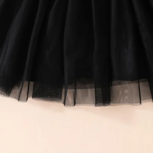 Vista 8 de Ovmxqso Disfraz de gato negro para niña pequeña, vestido de calabaza de manga larga, vestido de fiesta de tul de malla