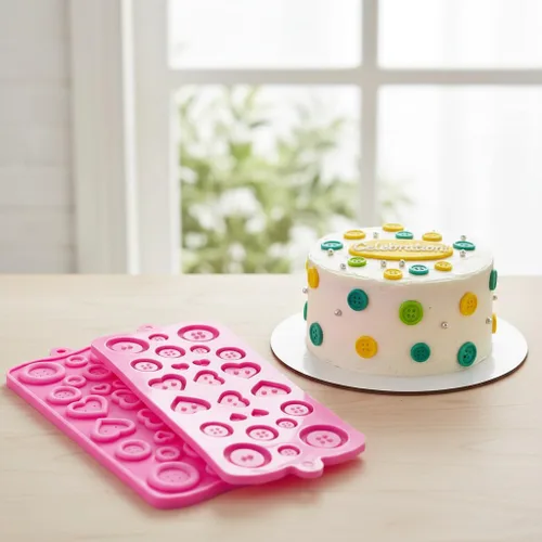 Vista 4 de Rosa 2 botones redondos de silicona y corazón chocolate DIY molde Baby Shower Fondant Cute Sugar Craft Chocolate Chip
