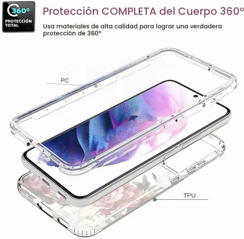 Vista 3 de Funda de teléfono para Galaxy S22, Samsung S22 5G SM-S901U con protector de pantalla de vidrio templado, bonito patrón floral transparente, funda