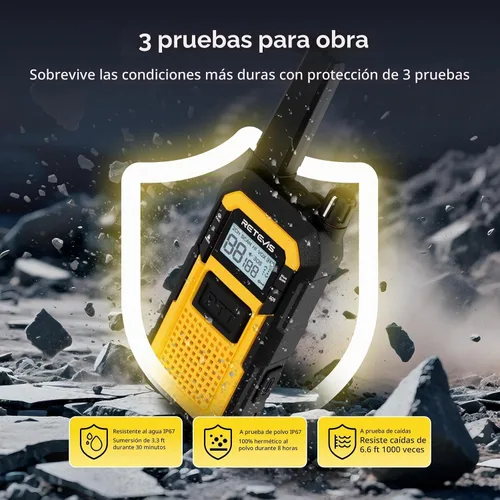 Vista 3 de Retevis Walkie Talkies de construcción RB48 largo alcance, durabilidad