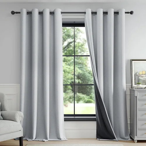 Vista 40 de FMFUNCTEX - Cortinas 100% opacas color beige de 40 x 63 pulgadas para dormitorio, 2 paneles Black out Drapes, Thermal Insulated Noise Reducing