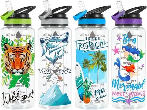 Vista 6 de Botella de agua de 32 onzas – Tritan libre de BPA, boca ancha, tapa abatible con pajilla, fácil de abrir, ligera, a prueba de fugas, con diseño