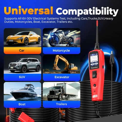 Vista 7 de Autel PowerScan PS100 - Probador de circuito automotriz 2.0, herramienta de sonda de circuito de alimentación de 12-24 V, buscador de circuito