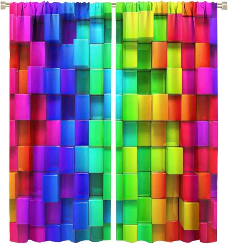 Vista 99 de Cortinas opacas abstractas de arco iris, pintura de color arcoíris con gotas, diseño gráfico creativo con bolsillo para barra, para sala de estar