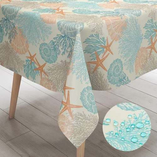 Vista 9 de Mantel redondo náutico costero de 60 pulgadas – Mantel con estampado de océano de playa, impermeable, resistente a las manchas, sin arrugas