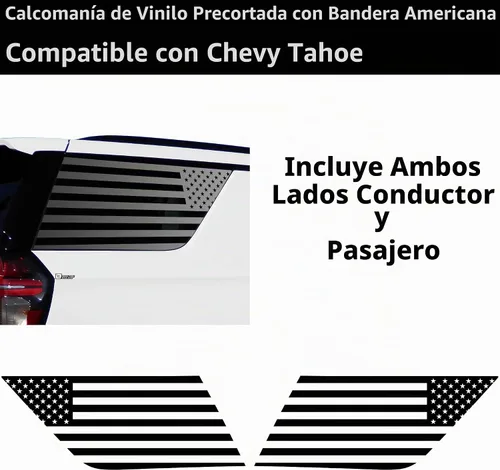 Vista 4 de Bogar Tech Designs Calcomanía de vinilo precortada con la bandera estadounidense para ventana de un cuarto compatible con Chevy Tahoe y GMC Yukon