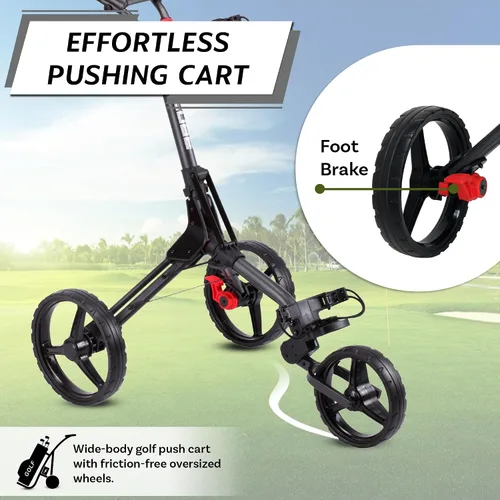 Vista 4 de CUBE CART Carrito de Golf de Empuje de 3 Ruedas – Carrito de Golf Plegable Ultracompacto de Dos Pasos, Marco Ligero de 14.5 libras, Mango Ajustable