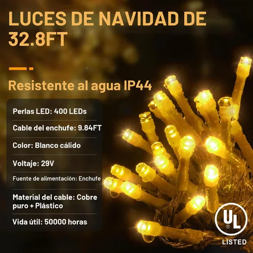 Vista 7 de Guirnalda de 400 luces LED con 75 gotas, de 33 pies, 8 modos de funcionamiento, de alambre transparente para decoración al aire libre, 400 modos