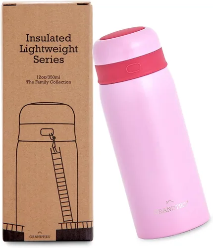 Vista 8 de GrandTies - Botella de agua aislante para niños, botella ligera de acero inoxidable aislada al vacío de 12 onzas, botella térmica de doble pared