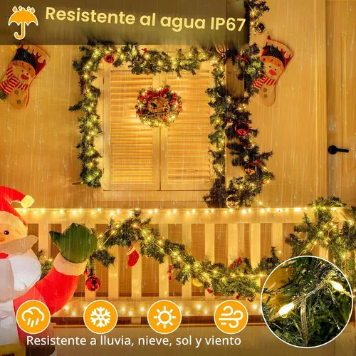Vista 4 de Ollny Luces de Navidad de color blanco cálido, 600 LED de 197 pies, luces de árbol de Navidad IP67 impermeables, luces de hadas enchufables