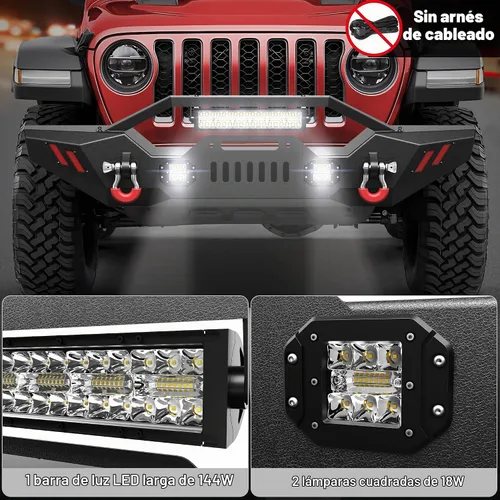 Vista 7 de Parachoques delantero compatible con Jeep Wrangler JK JL y Gladiator JT 2007-2025, parachoques de ancho completo todoterreno con placa