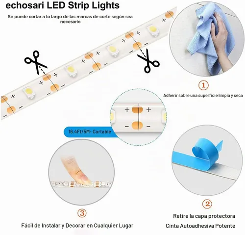 Vista 7 de echosari Tira de luces operadas por batería, 16.5 pies, 150 LED 2835 SMD, tiras de luces para armario con control remoto para dormitorio, cocina