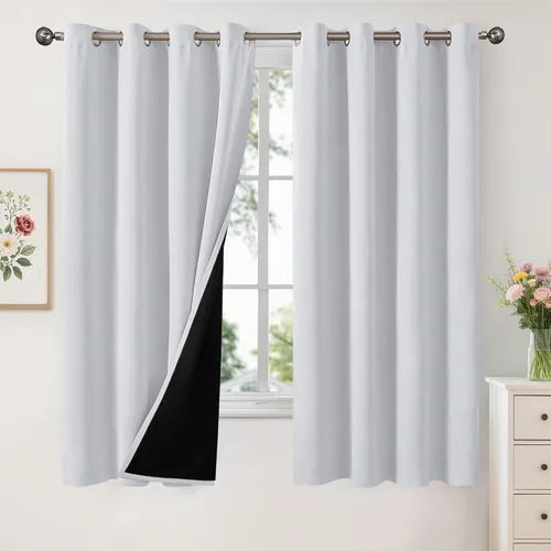 Vista 137 de YoungsTex - Cortinas 100% opacas para dormitorio, con aislamiento térmico y ojales, cortinas oscuras negras con capa pesada para ventana de sala