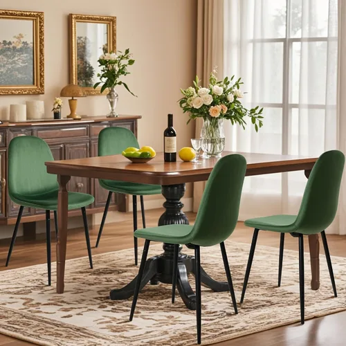 Vista 4 de CangLong Sillas modernas de terciopelo con patas de metal para sala, dormitorio, restaurante, comedor, juego de 4, verde oscuro