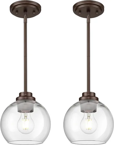 Vista 11 de Luces Colgantes para Isla de Cocina, 7" Luminarias Colgantes Negras y Doradas con Pantalla de Globo de Vidrio Transparente, Iluminación Moderna