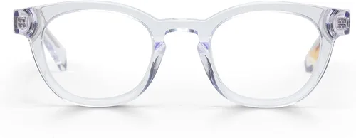 Vista 13 de eyebobs - Waylaid Gafas de lectura tradicionales y azules de primera calidad Marco redondo para caras promedio Ámbar se desvanece frente