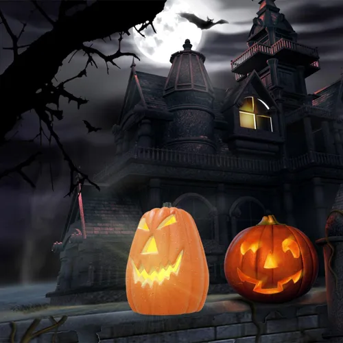 Vista 7 de Uonlytech Lámpara de calabaza para decoración de Halloween, lámpara de calabaza con luces LED de plástico, bandeja escalonada, funciona